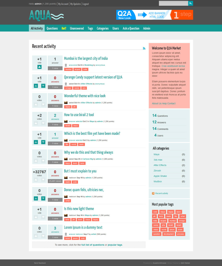 Aqua theme for question2answer by q2a market